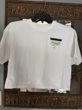 Nike /jordan White Graphic Crop Tee with Teal and Neon Green Accents
